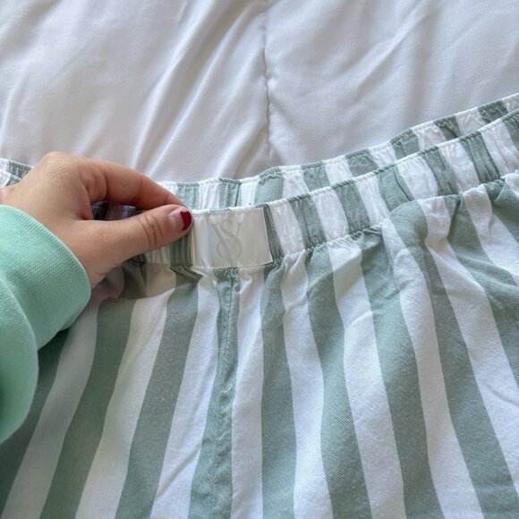Victoria's Secret VS Long Sleeve Green Striped Button Up Top Bottoms Womens L - Picture 9 of 13
